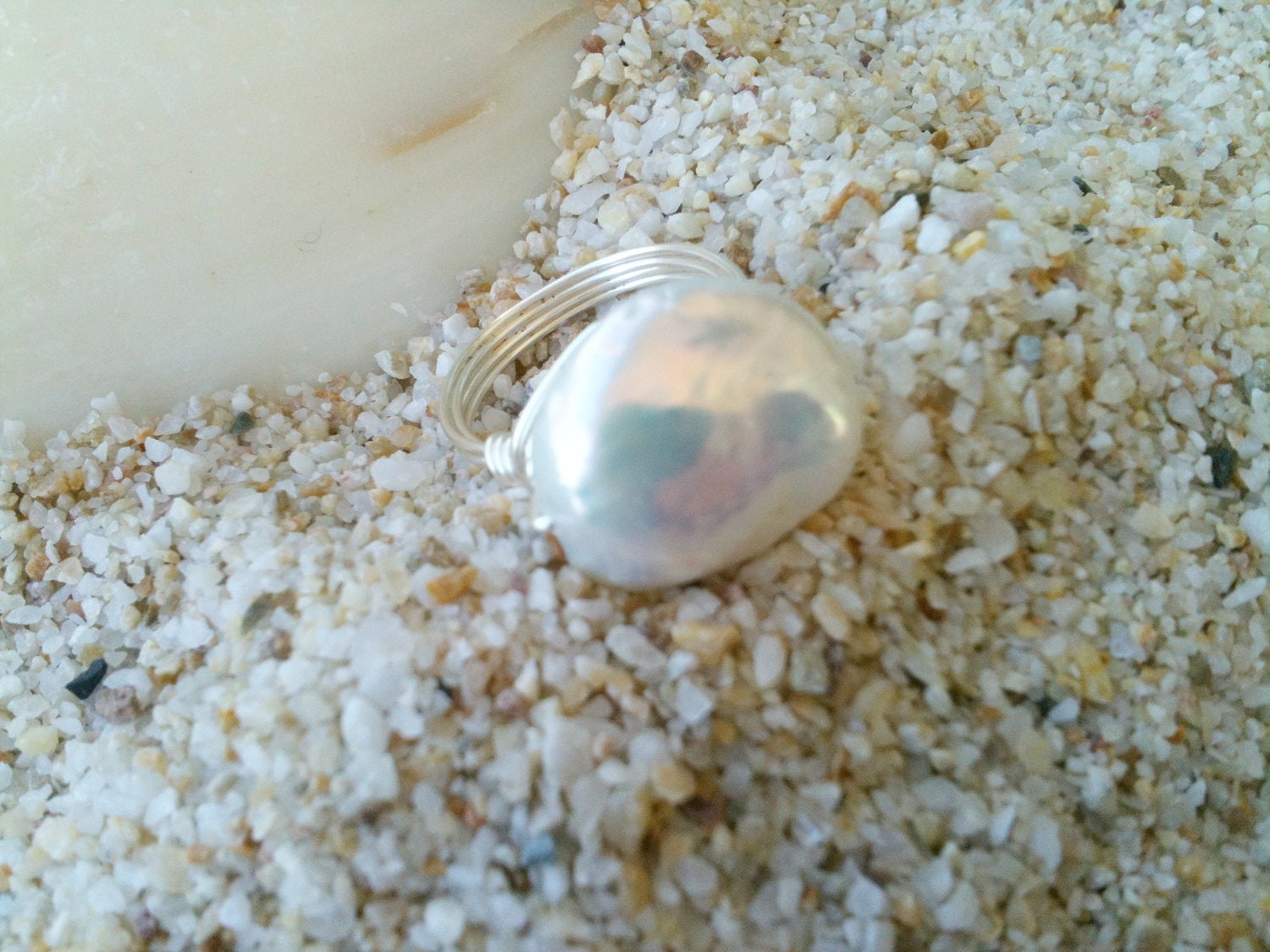 Large Freshwater Coin Pearl Ring