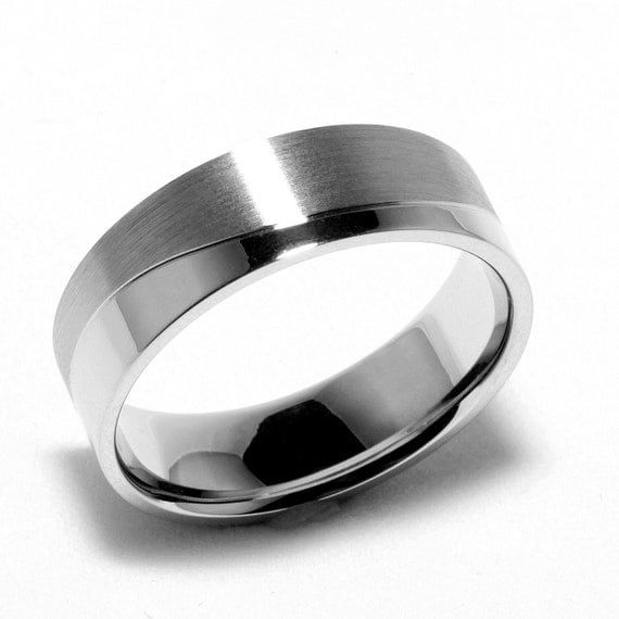 Mens Sterling Silver Wedding Band Ring for Men With Polished and Matte ...