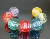 Pikalda :Handmade lampwork glass 7 beads-'Rainbow Whirl'-SRA-make to order