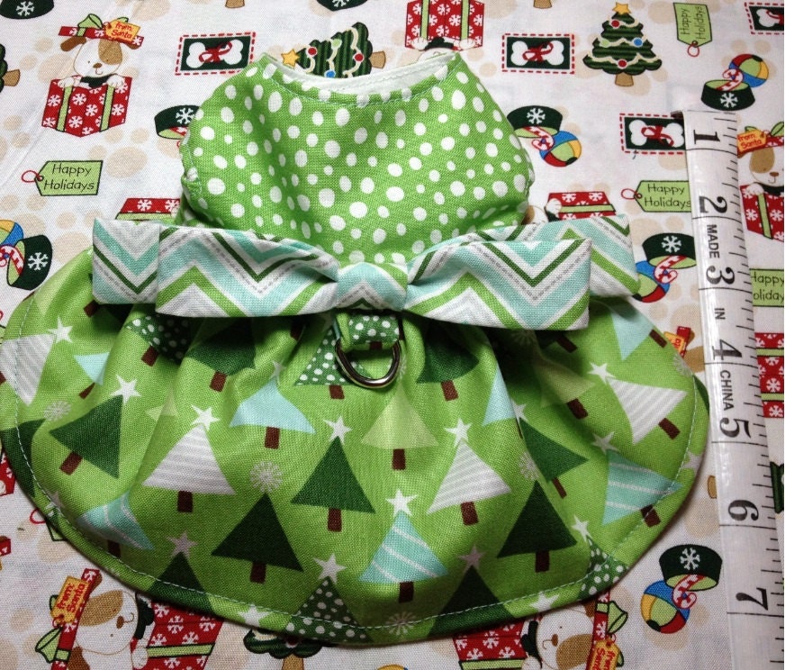 xx-Small Mint Christmas Tree Dog Party Dress / Harness