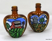 Farm Scene Set of Two Hand Painted Bud Vases On Recycled Bottles