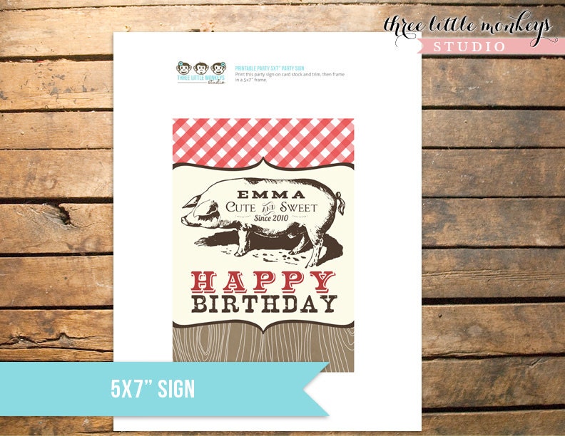 5x7 Vintage Barnyard Bash Farm Party Sign Il_570xn