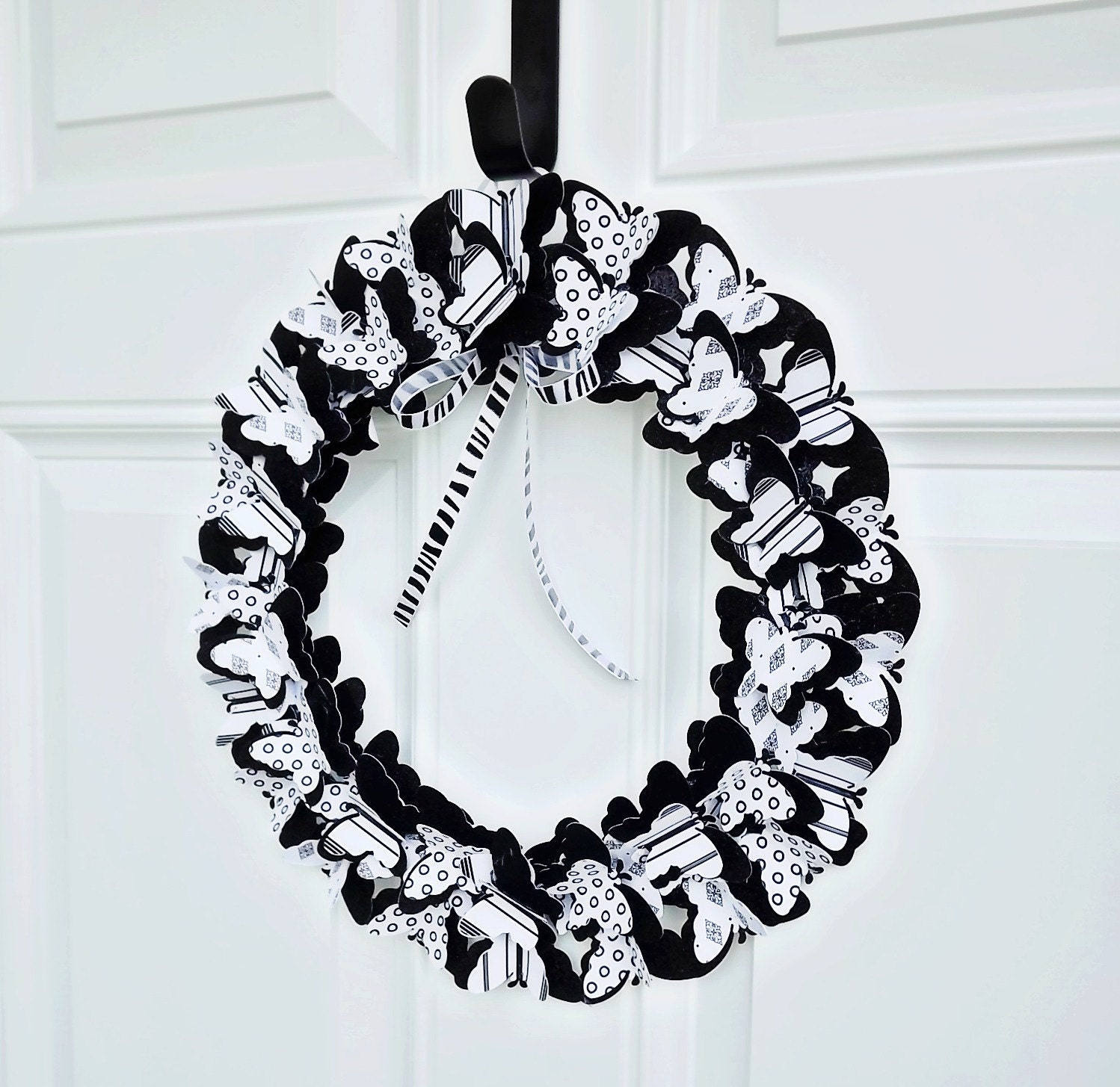 Home Decor Butterfly Wreath , Modern Butterfly Wreath,  Black And White Butterfly Wreath ,Year  Round Wreath , Wall Decor Wreath