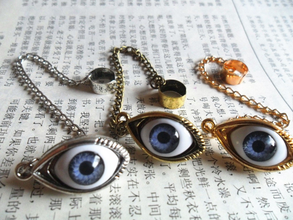 1Pc Gothic Punk antique silver/bronze/golden Mysterious Purple Evil Eye Devil Angel Eyeball Ear Cuff Clip Stud Wrap Chain Earrings PIERCING