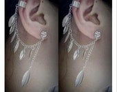 1Pc Gothic Punk Rock Silvery/Rose Golden Tassels Leaf Ear Cuff Clip Stud Wrap Chain Earrings PIERCING