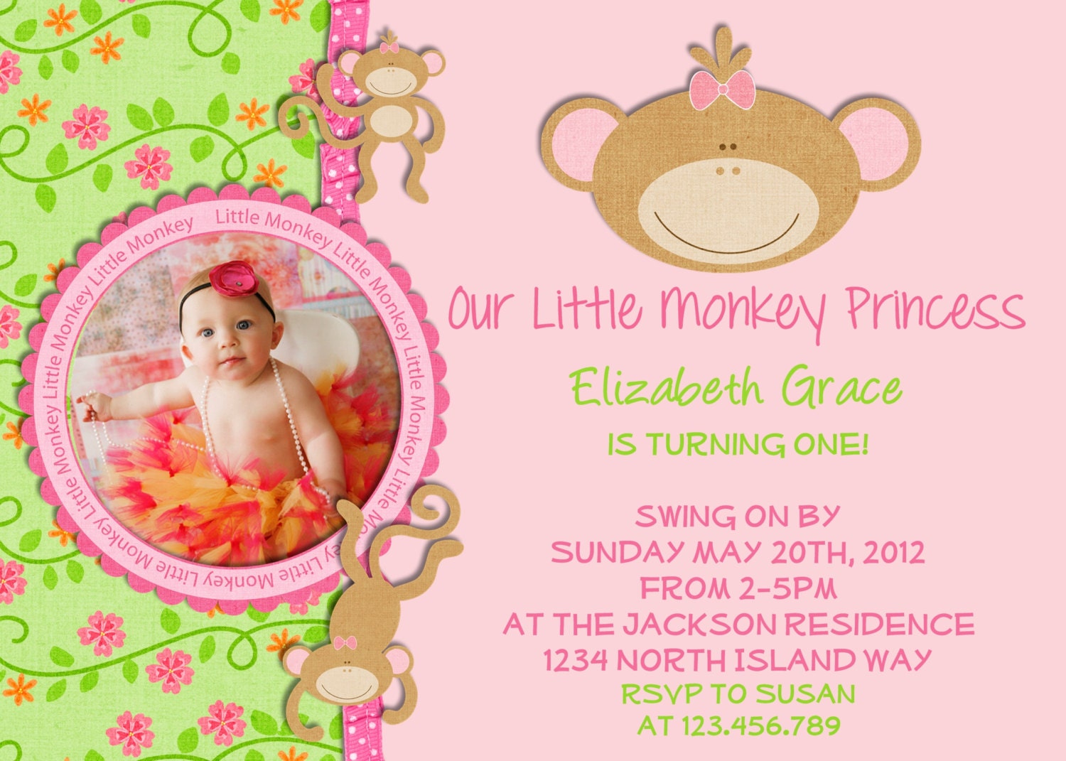 Monkey Princess Birthday Invitation - Printable and Custom Invite Il_570xn