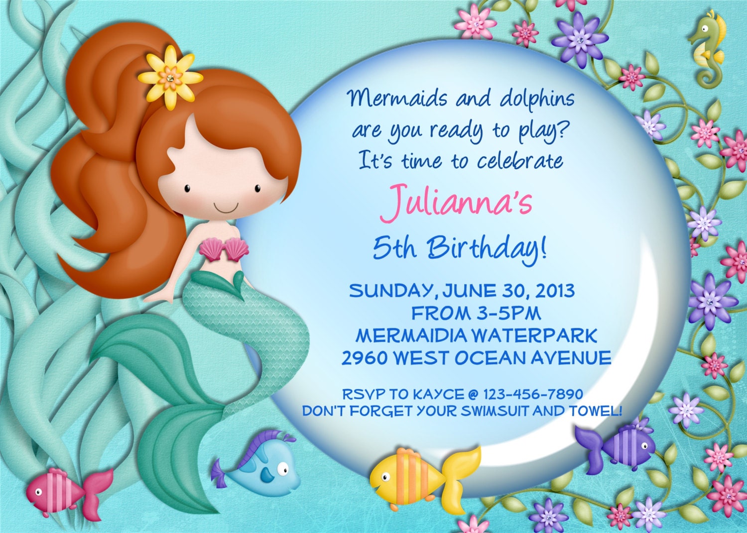 Mermaid Birthday Invitation - Printable and Custom Il_570xn