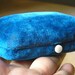 Antique vintage blue velvet cufflink earring jewelry display box case MOP pushed button Nice