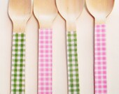 Pink and Green Gingham Wooden Forks or Spoons - Set of 20 Il_170x135