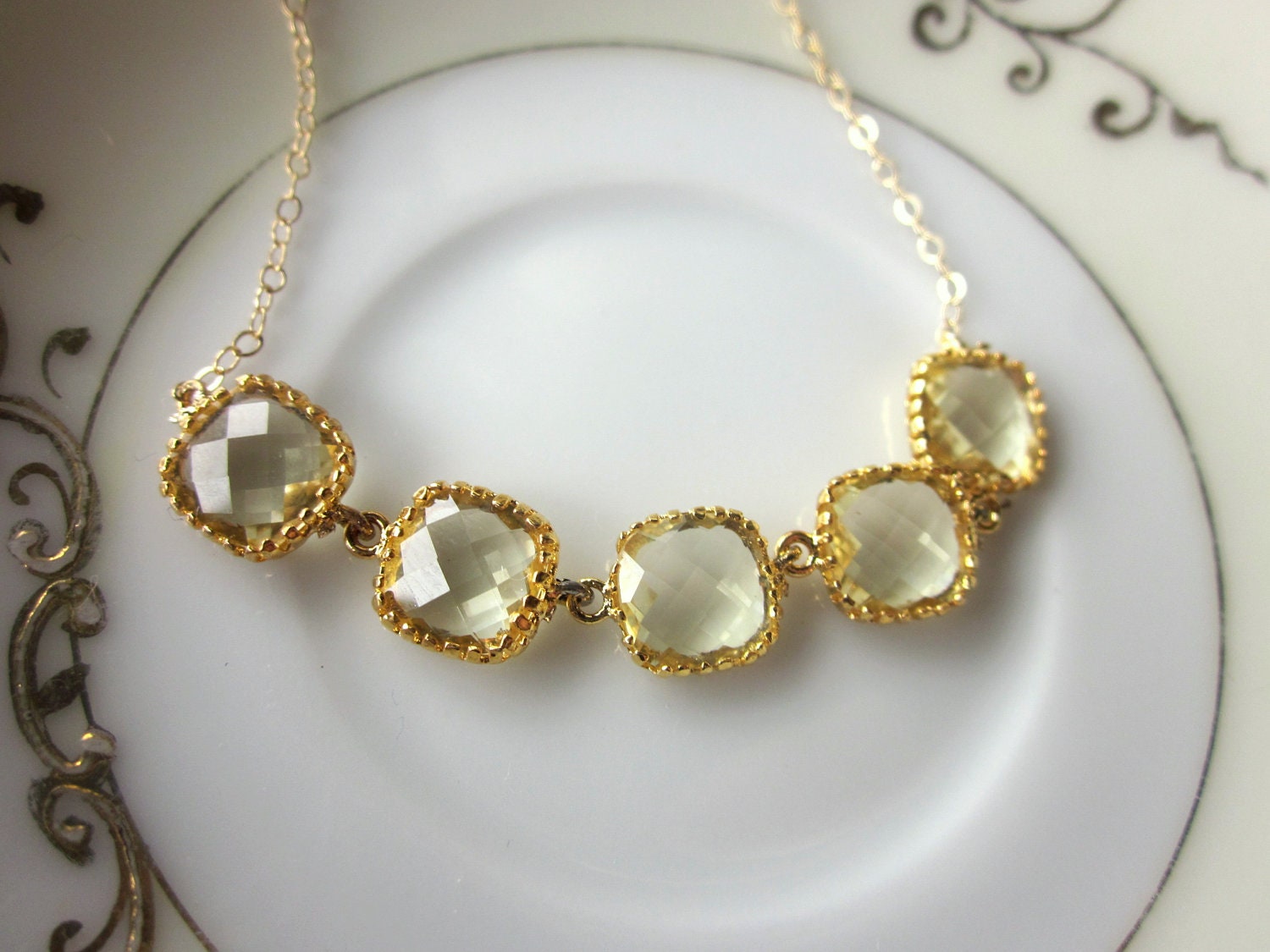 Citrine Necklace Gold Yellow Squares - Gold Filled Chain - Wedding Jewelry - Bridesmaid Jewelry - Bridesmaid Necklace - Christmas Gift