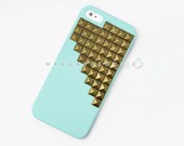 FREE Shipping US - iPhone 5 Brass Studs Studded Mint Rubberized Hard Phone Case AT&T Verizon Sprint