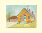 Fine Art, Mini oil painting original (5 x 7) STUDY. Contemporary Orange House. Fine art by Brandy Cattoor.