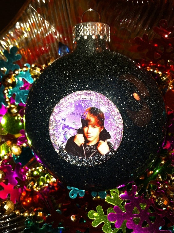 JUSTIN BIEBER Glass Glitter Resin Christmas Ornament ooak Holiday ...