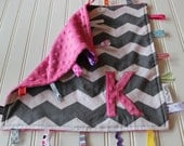 Personalized Pink & Grey Minky Chevron Lovey Blanket - Security Blanket - Monogram Taggie Blanket - Modern Baby Accessories by Wee and Me