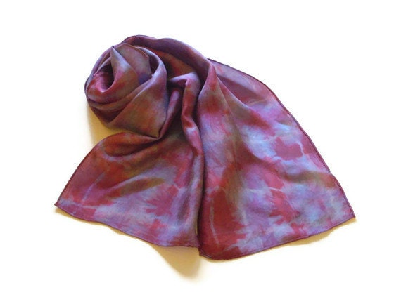 Silk Scarf Shibori Hand Dyed Purple Soft Red
