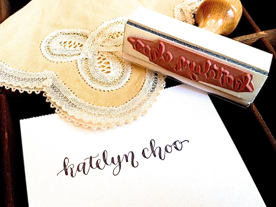 CALLIGRAPHY NAME STAMP - Personalized - Wooden Handle - Holiday, Wedding