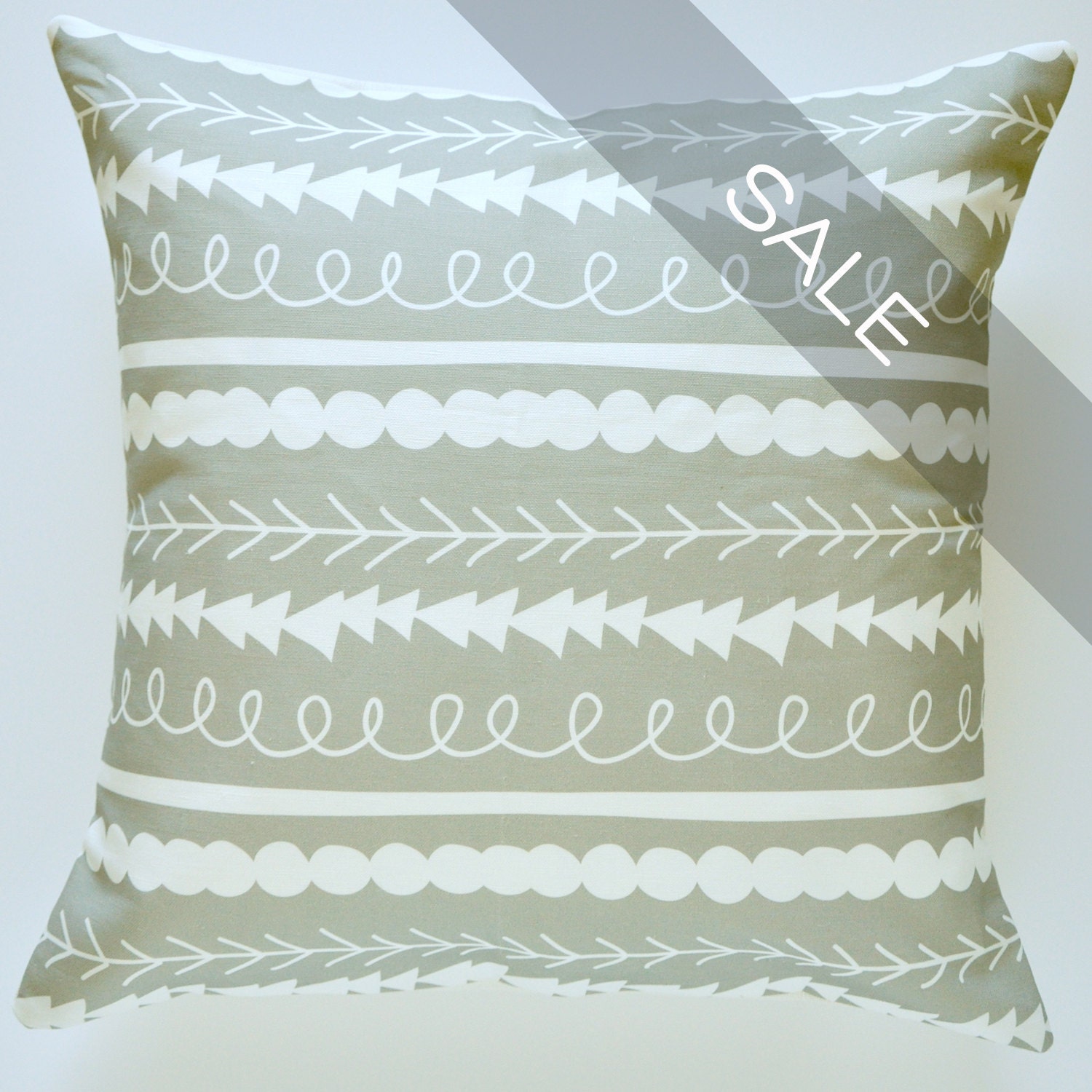 SALE - Decorative Pillow Sham - Grey and White Repeating Shapes Pattern - 16x16 Inch