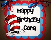 Dr Suess inspired Birthday Door sign cat in the hat theme ready to hang you customize