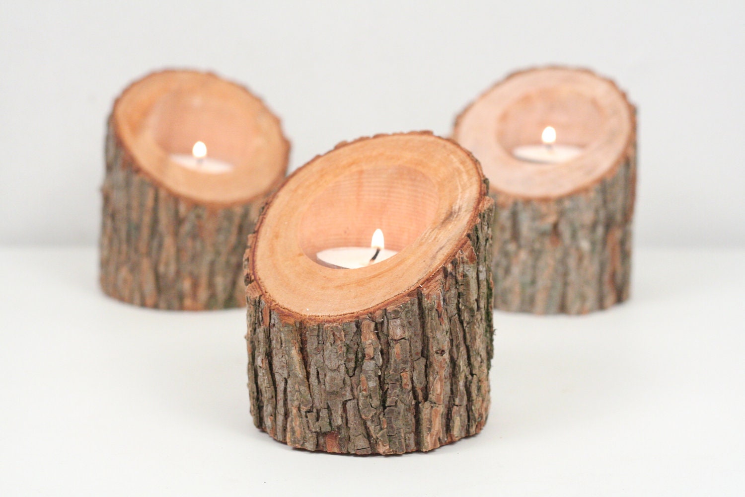 Tree Branch Candle Holders Set of 3 Short Angled- Rustic Wood Candle Holders, Tree Slice, Wooden Candle Holders, Wedding Centerpiece
