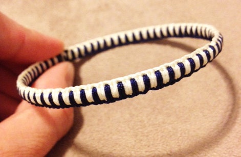Macramé bangle - navy and cream cord over metal bangle