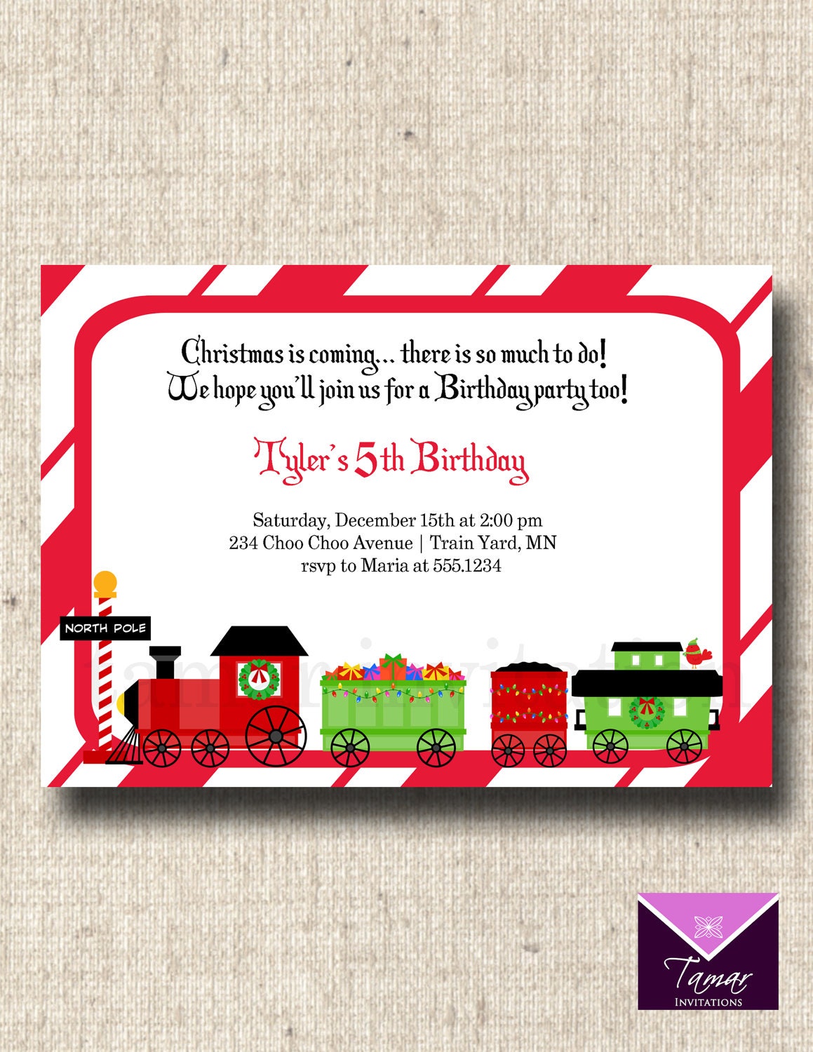 Printable Christmas-Holiday-Birthday Party Invitation Card - Festive Choo Choo Train Il_570xn