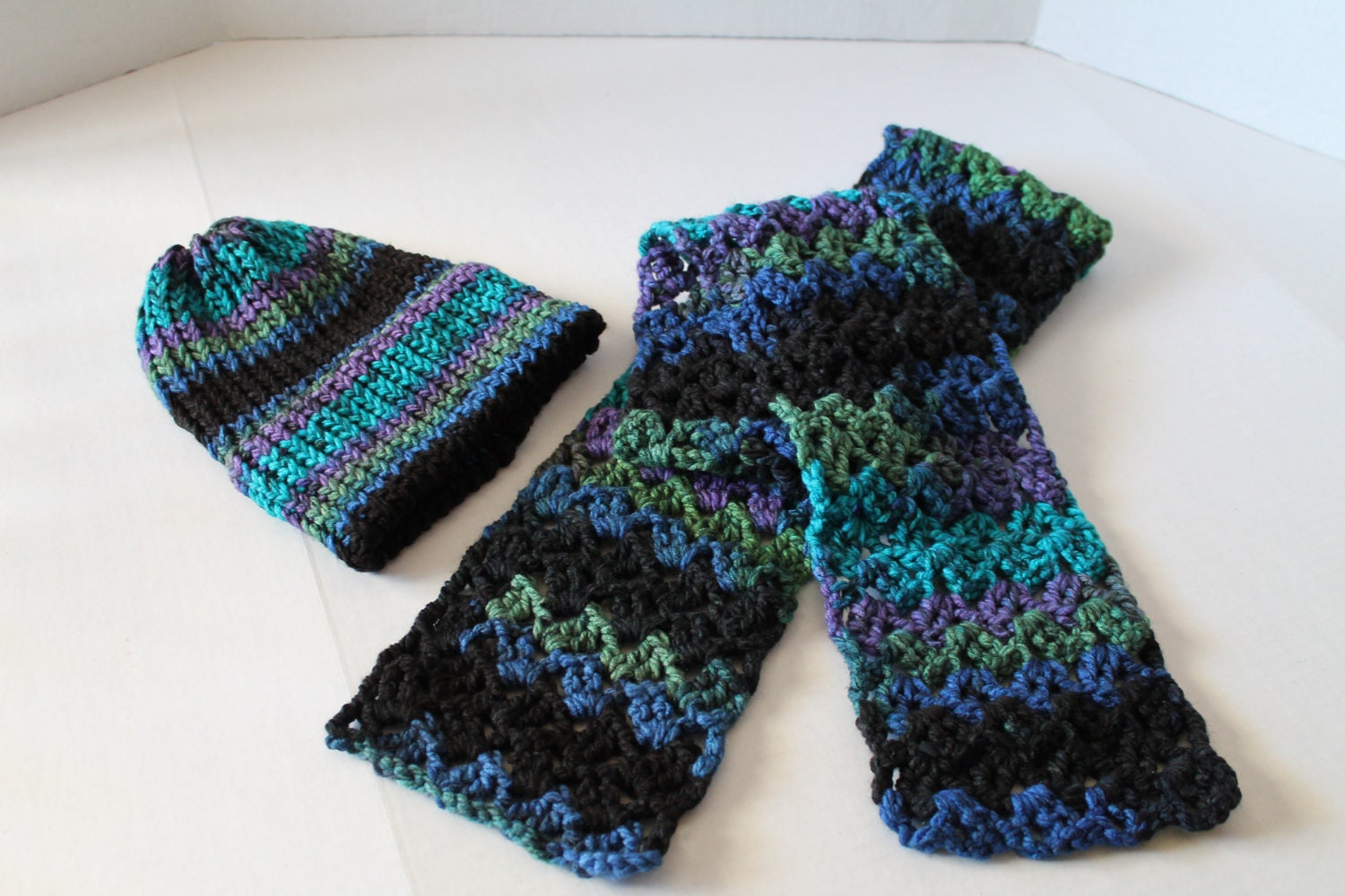 Handmade Scarf, Hat, and Mittens Set - Northern Lights