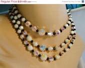Vintage 3-Strand Iridescent White & Black Crystal Necklace, Multi-Strand Rainbows