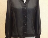 Black gothic vintage  Victorian long bell sleeve blouse top 