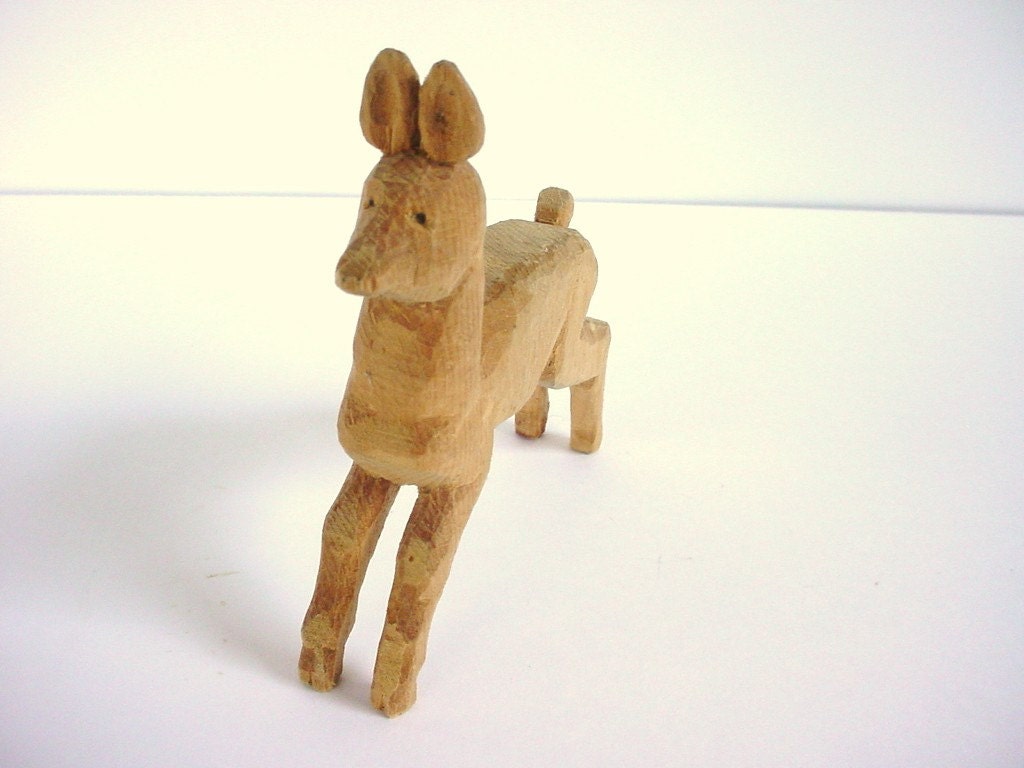 Vintage Hand Carved Deer - Doe- Wood - 1970s