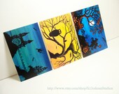 Halloween Prints Owls & Bats, Headless Horseman, Castle Dragon 3 4x6 Photographic Prints of Original Paintings by K Graham