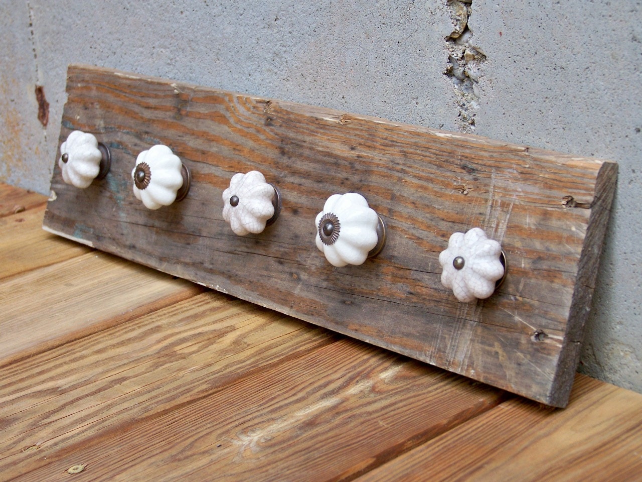 Reclaimed Wood Coat Rack with White Ceramic Knobs