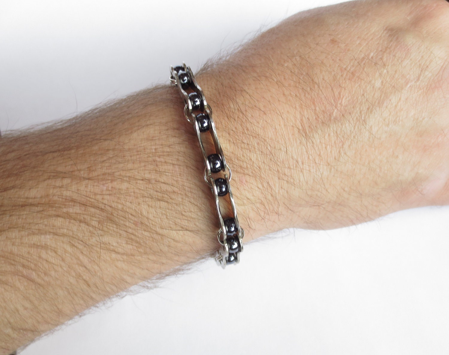 Bicycle Jewelry, Men's Bracelet Bicycle, Chain Link and Bead Bracelet, Sports, Bikes