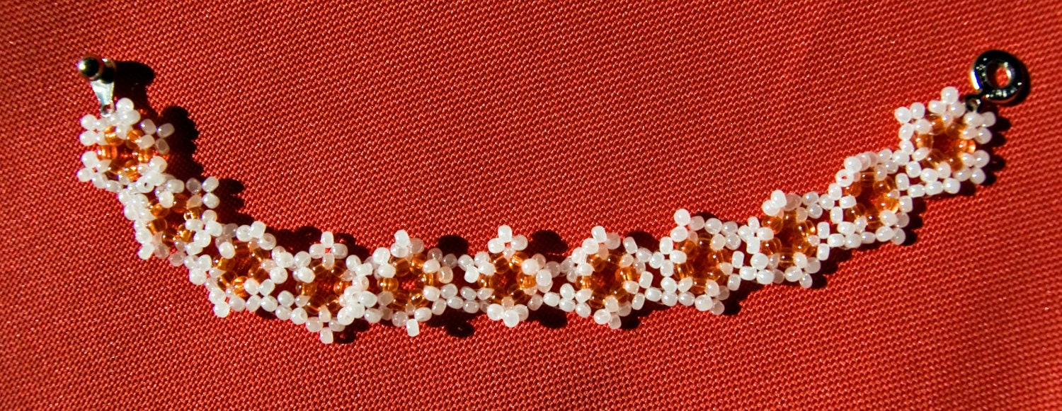 White and Orange autumn flower bracelet