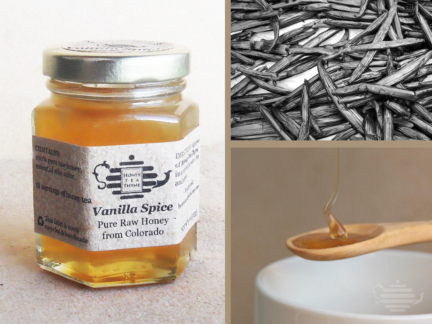 Pure Raw Honey Tea VANILLA SPICE flavored 8 OZ, for ice tea, breads, toast, and the like
