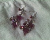 Spring Jewelry, Luscious Romance  Cascading Purple Drop Earrings,Teardrop Crystal  Earrings, Grape Leaves and Aurora Borealis Teardrops