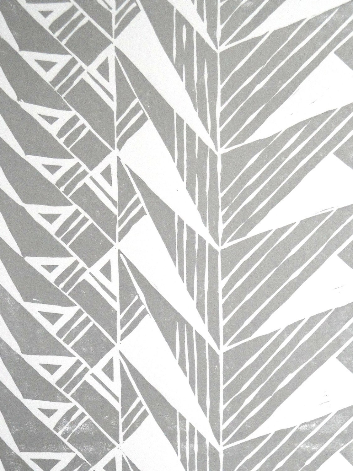 SALE Geometric Tribal Triangles Art Block Print 8 x 10 Home Decor / Silver / Hand Pulled Linocut