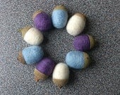 Felt acorns set of 9 needle felted in purple, light blue and white gifts for her home decor under 25 eco friendly