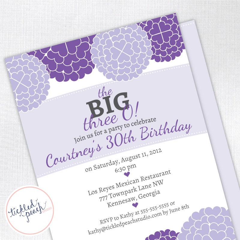Floral Hearts Thirtieth (30th) Birthday Party Invitation - Adult Birthday Party Invite Il_170x135