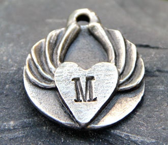 Pet Tag Dog Tags Custom Pet ID -  Hand Stamped Pewter Monogram Heart With Wings
