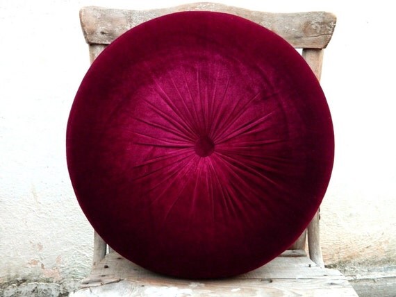 Ruby/ burgundy silk velvet round pillow 16 by originalboutique