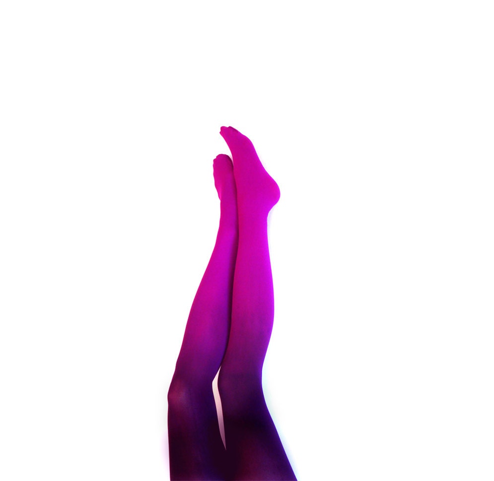 Ombre tights Fuschia Magenta and Black. hand dyed