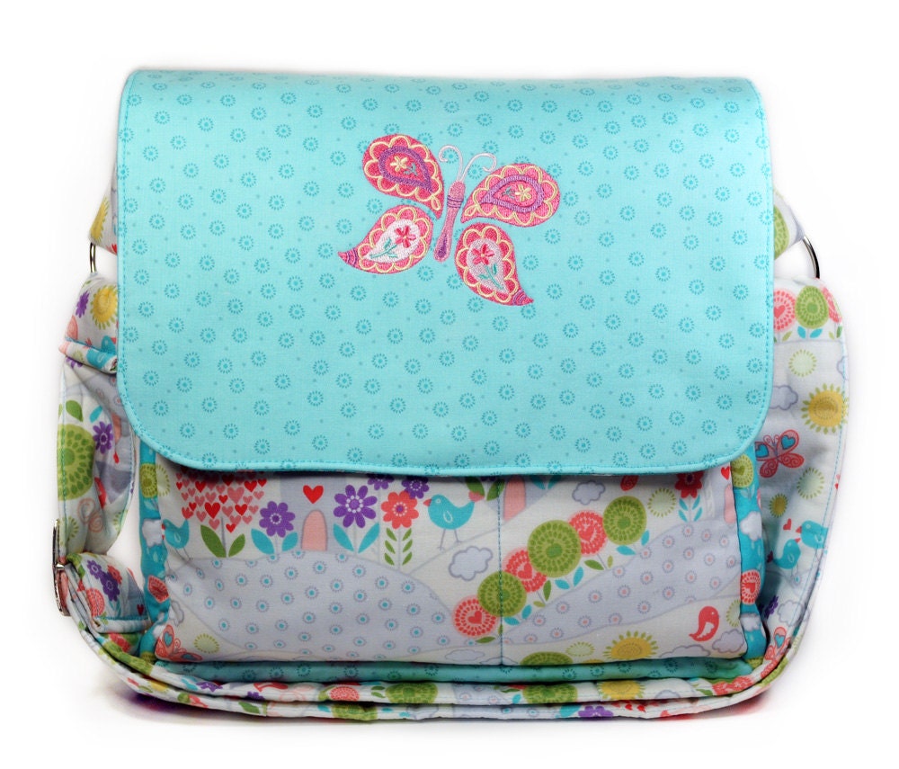 Messenger Bag Butterfly Teal Pink Spring