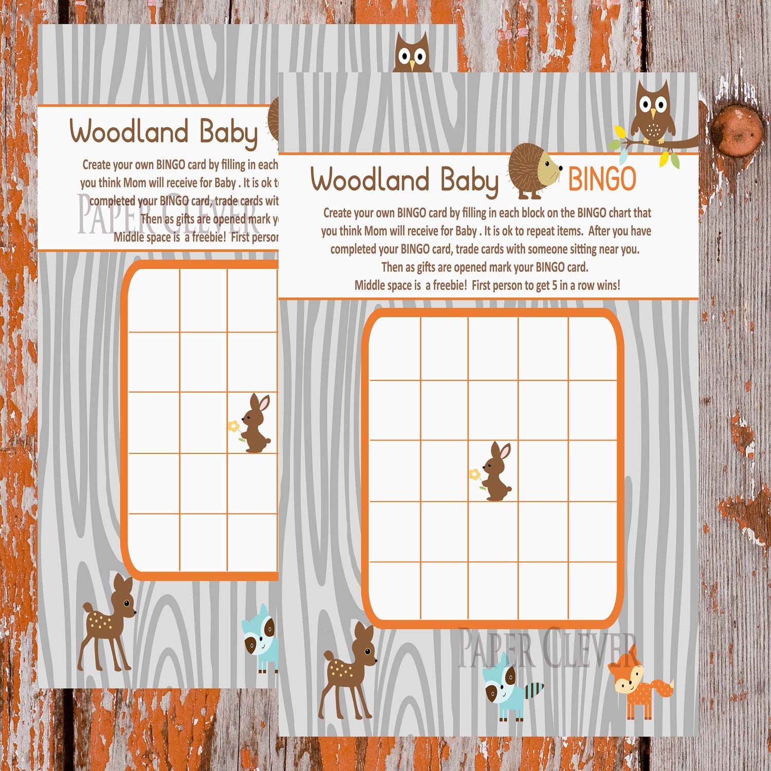 Baby Shower BINGO Game Woodland Animal - instant download Il_570xn