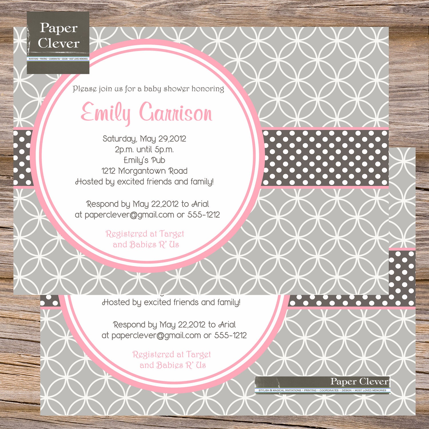 Girls baby shower invitation, modern, pink & gray - digital file, printable #992 Il_570xn