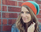 CLEARANCE Turquoise & Orange Slouchy Crochet Beanie