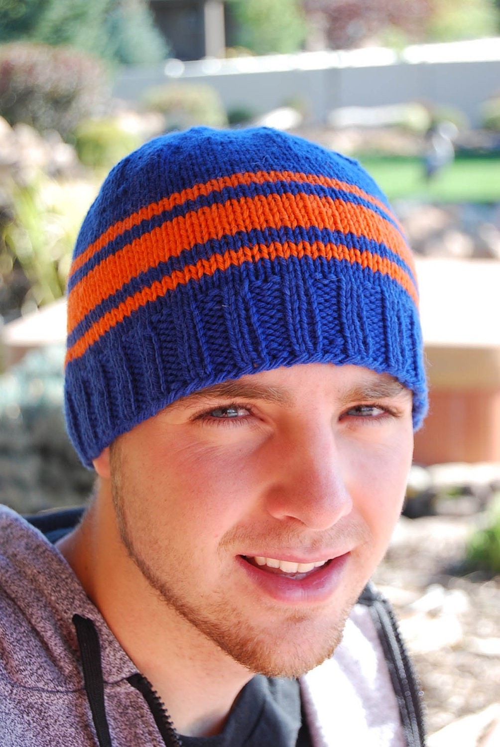 Orange and Blue Striped Beanie. Boise State, University Florida Gators Knit Knitted Wool College Football Cap Hat