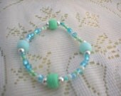 Child Bracelet Beaded Stretch Pale Aqua Pale Green Handmade Kids Jewelry