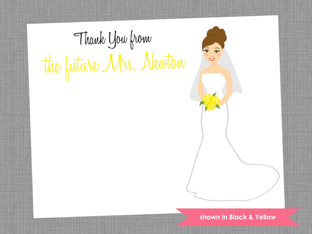 Bride Thank You Cards - Personalized Bridal Shower Printed Note Card Set - Colors Customizable Il_570xn
