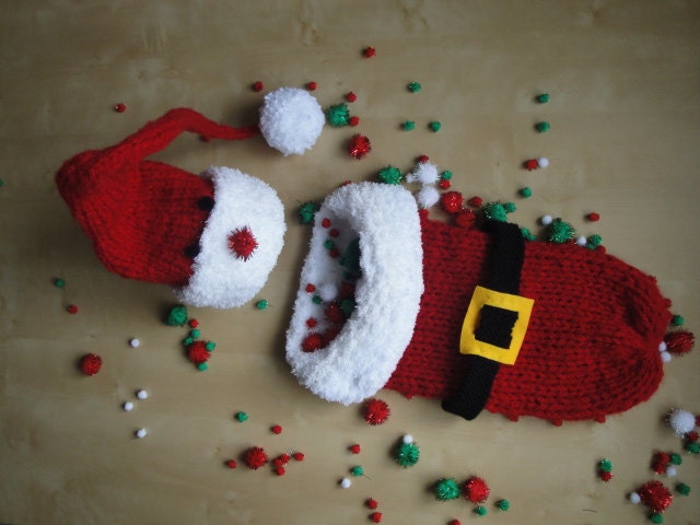 Christmas Baby Santa's little helper outfit ( hat and cocoon ), perfect newborn holiday photo prop and  warm everyday use hat.