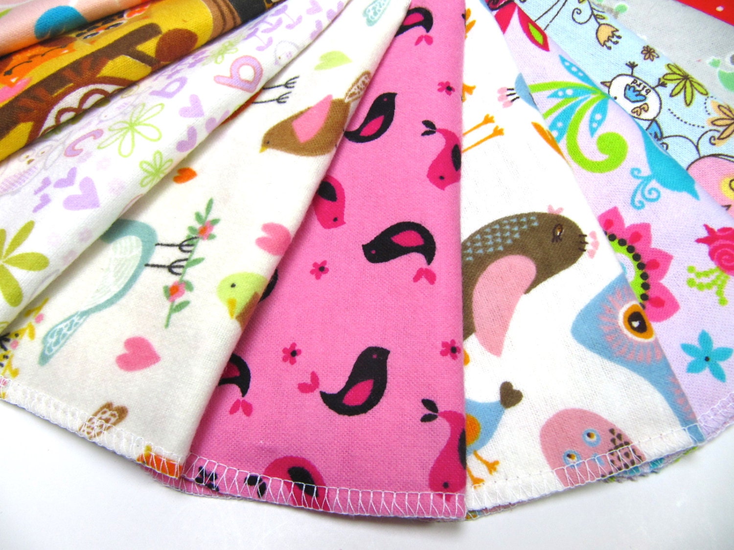 Cloth Napkins, 10 Owls and Bird Napkins, Kids Lunchbox Napkins, Children's Lunch Napkins